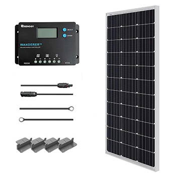 A Renogy 100W 12V Monocrystalline Solar Starter Kit With Wanderer 10A Charge Controller