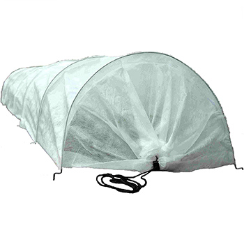 A white Tierra Garden Haxnicks Easy Fleece Tunnel Garden Cloche